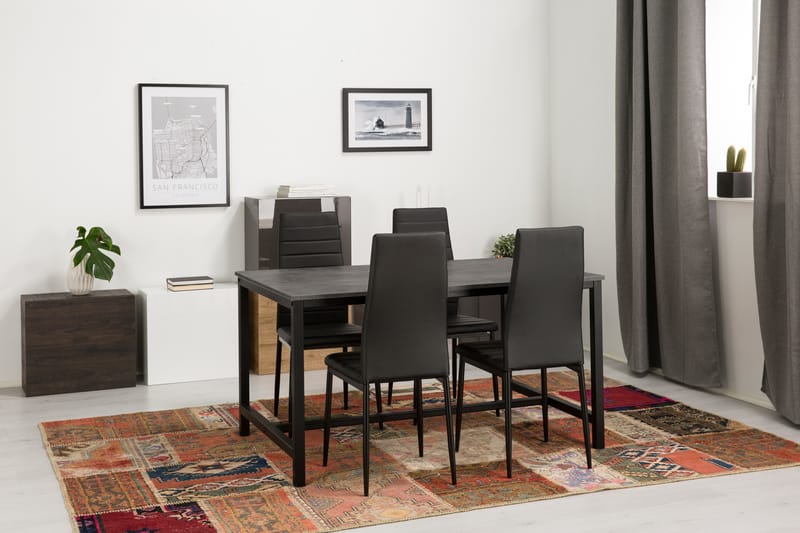 Matgrupp Evo 140 cm med 4 Fred Stol - Svart|Ljusgrå - Möbler - Bord & matgrupp - Matgrupp
