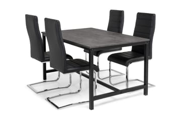 Matgrupp Evo 140 cm med 4 Jack Stol - Betonglook|Svart|Svart PU|Krom - Möbler - Bord & matgrupp - Matgrupp