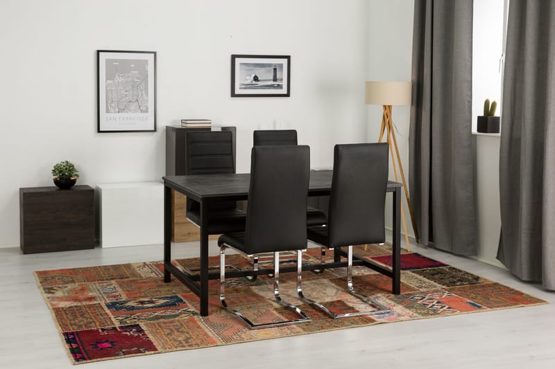 Matgrupp Evo 140 cm med 4 Jack Stol - Betonglook|Svart|Svart PU|Krom - Möbler - Bord & matgrupp - Matgrupp