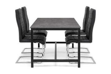 Matgrupp Evo 140 cm med 4 Jack Stol - Betonglook|Svart|Svart PU|Krom - Möbler - Bord & matgrupp - Matgrupp