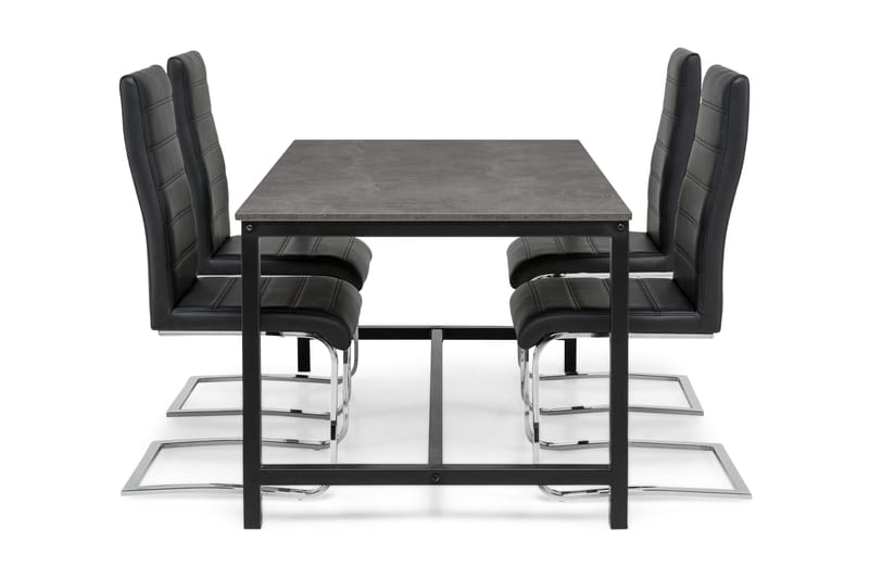 Matgrupp Evo 140 cm med 4 Jack Stol - Betonglook|Svart|Svart PU|Krom - Möbler - Bord & matgrupp - Matgrupp