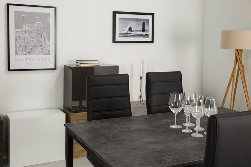 Matgrupp Evo 140 cm med 4 Jack Stol - Betonglook|Svart|Svart PU|Krom - Möbler - Bord & matgrupp - Matgrupp