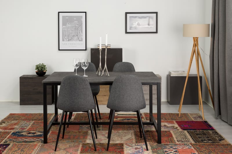 Matgrupp Evo 140 cm med 4 Naira Stol - Betonglook|Svart|Grå - Möbler - Bord & matgrupp - Matgrupp
