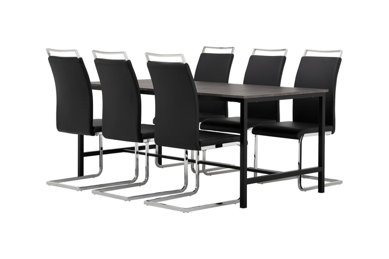 Matgrupp Evo 180 cm med 6 Robledo Stol - Betong|Svart|PU|Krom - Möbler - Bord & matgrupp - Matgrupp