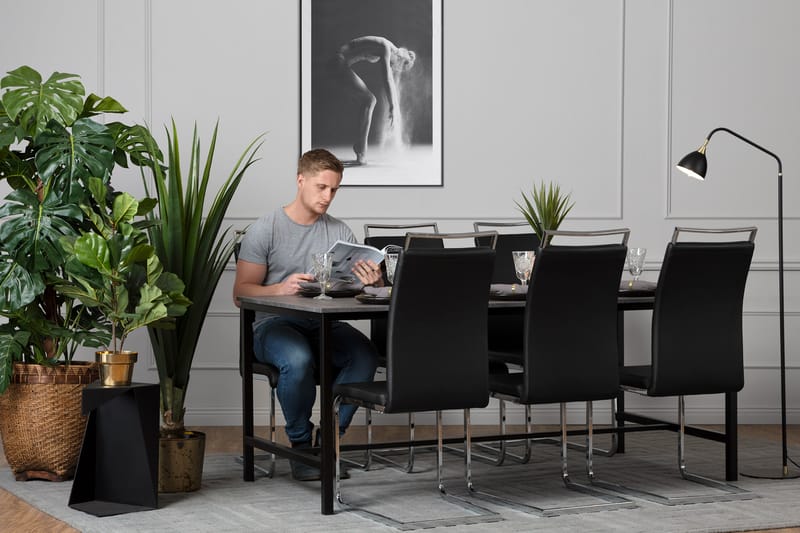 Matgrupp Evo 180 cm med 6 Robledo Stol - Betong|Svart|PU|Krom - Möbler - Bord & matgrupp - Matgrupp