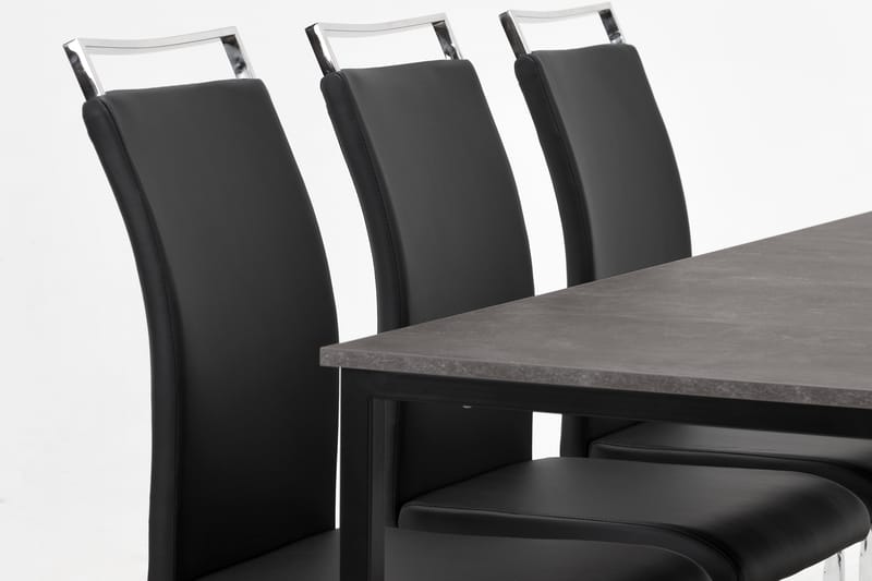 Matgrupp Evo 180 cm med 6 Robledo Stol - Betong|Svart|PU|Krom - Möbler - Bord & matgrupp - Matgrupp