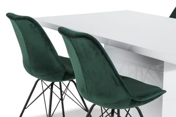 Matgrupp Griffith 160 cm med 4 Scale Stol Sammet - Vit|Grön - Möbler - Bord & matgrupp - Matgrupp