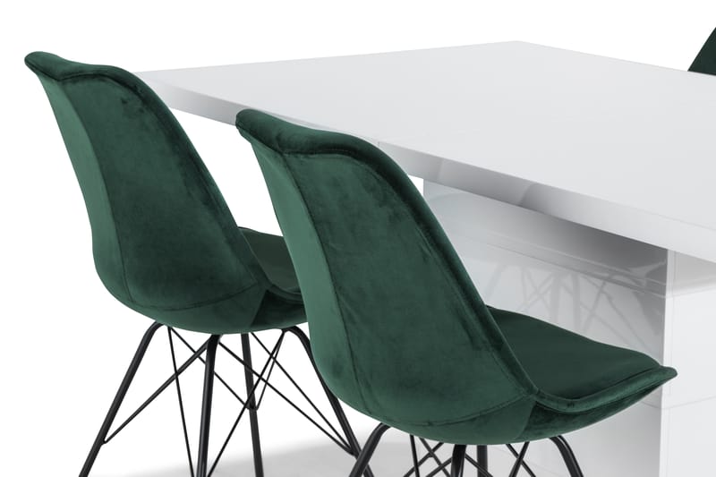 Matgrupp Griffith 160 cm med 4 Scale Stol Sammet - Vit|Grön - Möbler - Bord & matgrupp - Matgrupp