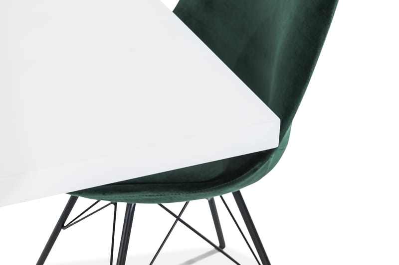 Matgrupp Griffith 160 cm med 4 Scale Stol Sammet - Vit|Grön - Möbler - Bord & matgrupp - Matgrupp