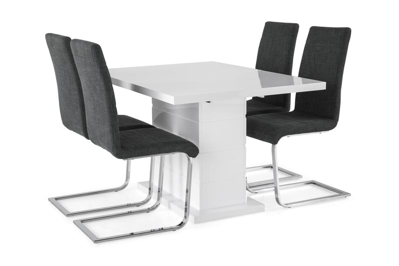 Matgrupp Griffith Förlängningsbar 120 cm med 4 Jack Stol - Vit|Grå|Krom - Möbler - Bord & matgrupp - Matgrupp