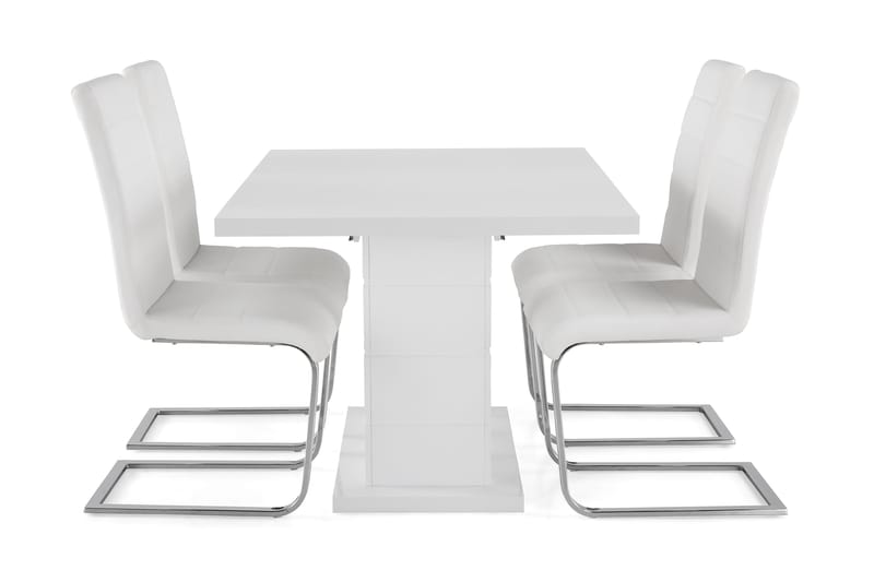 Matgrupp Griffith Förlängningsbar 120 cm med 4 Jack Stol - Vit|Vit PU|Krom - Möbler - Bord & matgrupp - Matgrupp