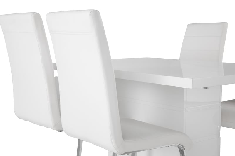 Matgrupp Griffith Förlängningsbar 120 cm med 4 Jack Stol - Vit|Vit PU|Krom - Möbler - Bord & matgrupp - Matgrupp