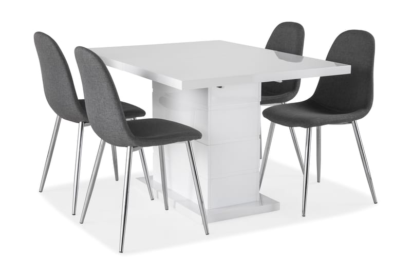 Matgrupp Griffith Förlängningsbar 120 cm med 4 Naira Stol - Vit|Grå|Krom - Möbler - Bord & matgrupp - Matgrupp