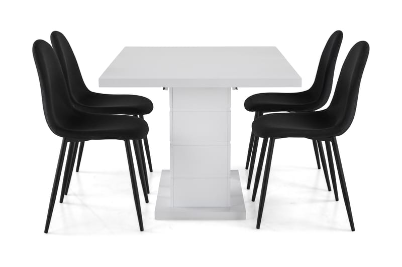 Matgrupp Griffith Förlängningsbar 120 cm med 4 Naira Stol - Vit|Svart - Möbler - Bord & matgrupp - Matgrupp