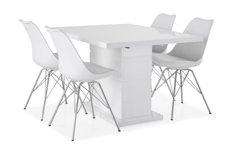 Matgrupp Griffith Förlängningsbar 120 cm med 4 Shell Stol - Vit|Vit PU|Krom - Möbler - Bord & matgrupp - Matgrupp