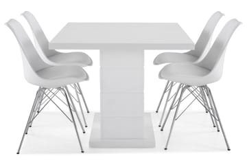 Matgrupp Griffith Förlängningsbar 120 cm med 4 Shell Stol - Vit|Vit PU|Krom - Möbler - Bord & matgrupp - Matgrupp