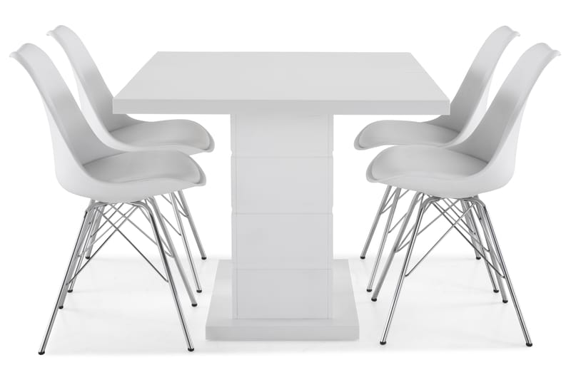 Matgrupp Griffith Förlängningsbar 120 cm med 4 Shell Stol - Vit|Vit PU|Krom - Möbler - Bord & matgrupp - Matgrupp