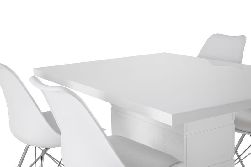 Matgrupp Griffith Förlängningsbar 120 cm med 4 Shell Stol - Vit|Vit PU|Krom - Möbler - Bord & matgrupp - Matgrupp