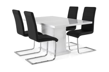 Matgrupp Griffith Förlängningsbar 160 cm med 4 Jack Stol - Vit|Svart PU|Krom - Möbler - Bord & matgrupp - Matgrupp