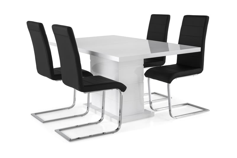 Matgrupp Griffith Förlängningsbar 160 cm med 4 Jack Stol - Vit|Svart PU|Krom - Möbler - Bord & matgrupp - Matgrupp