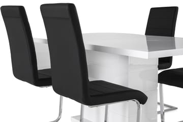 Matgrupp Griffith Förlängningsbar 160 cm med 4 Jack Stol - Vit|Svart PU|Krom - Möbler - Bord & matgrupp - Matgrupp