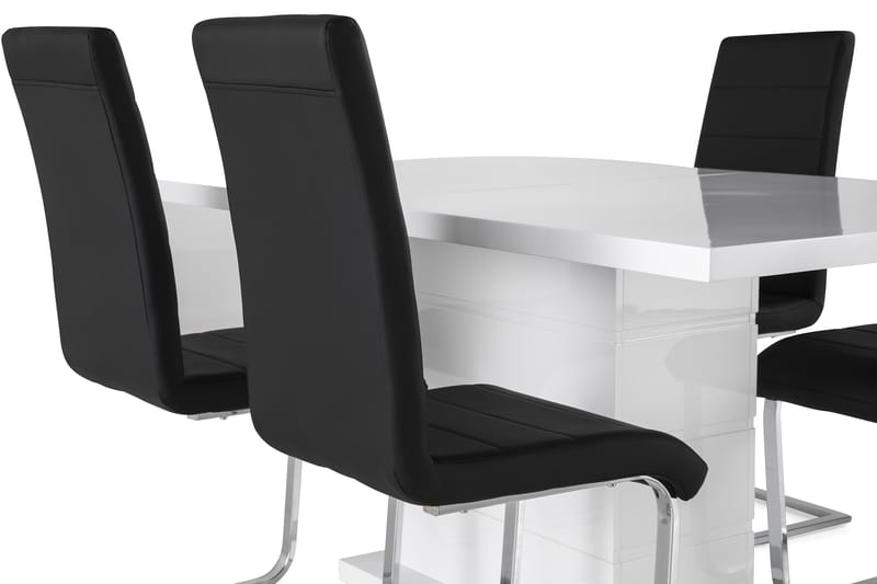 Matgrupp Griffith Förlängningsbar 160 cm med 4 Jack Stol - Vit|Svart PU|Krom - Möbler - Bord & matgrupp - Matgrupp