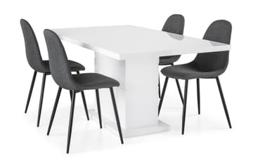 Matgrupp Griffith Förlängningsbar 160 cm med 4 Naira Stol - Vit|Grå|Svart - Möbler - Bord & matgrupp - Matgrupp