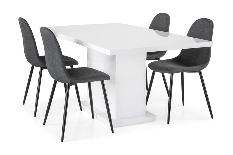 Matgrupp Griffith Förlängningsbar 160 cm med 4 Naira Stol - Vit|Grå|Svart - Möbler - Bord & matgrupp - Matgrupp
