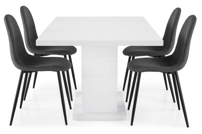 Matgrupp Griffith Förlängningsbar 160 cm med 4 Naira Stol - Vit|Grå|Svart - Möbler - Bord & matgrupp - Matgrupp