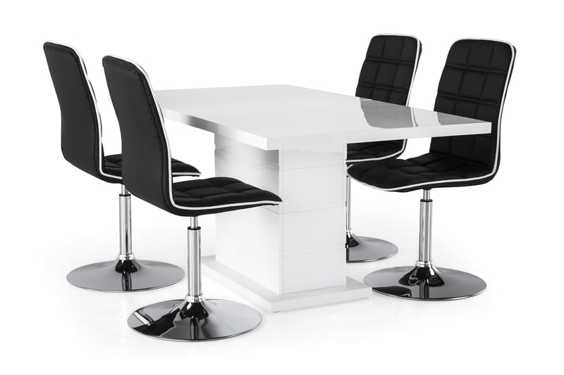 Matgrupp Griffith Förlängningsbar 160 cm med 4 Shaw Stol - Vit|Svart PU|Krom - Möbler - Bord & matgrupp - Matgrupp