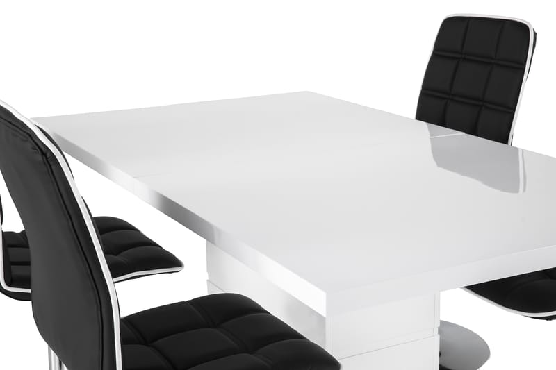 Matgrupp Griffith Förlängningsbar 160 cm med 4 Shaw Stol - Vit|Svart PU|Krom - Möbler - Bord & matgrupp - Matgrupp