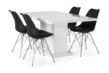 Matgrupp Griffith Förlängningsbar 160 cm med 4 Shell Stol - Vit|Svart PU|Krom - Möbler - Bord & matgrupp - Matgrupp