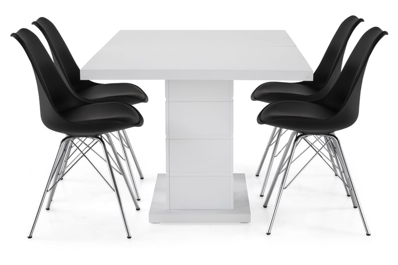 Matgrupp Griffith Förlängningsbar 160 cm med 4 Shell Stol - Vit|Svart PU|Krom - Möbler - Bord & matgrupp - Matgrupp