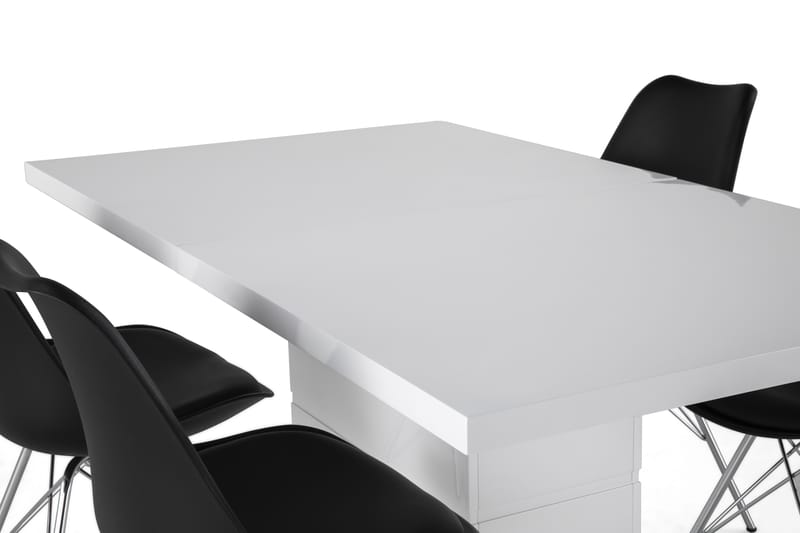 Matgrupp Griffith Förlängningsbar 160 cm med 4 Shell Stol - Vit|Svart PU|Krom - Möbler - Bord & matgrupp - Matgrupp