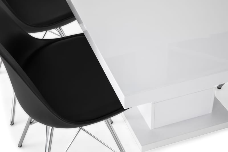 Matgrupp Griffith Förlängningsbar 160 cm med 4 Shell Stol - Vit|Svart PU|Krom - Möbler - Bord & matgrupp - Matgrupp