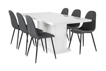 Matgrupp Griffith Förlängningsbar 180 cm med 6 Naira Stol - Vit|Grå|Svart - Möbler - Bord & matgrupp - Matgrupp