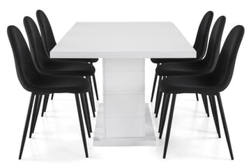Matgrupp Griffith Förlängningsbar 180 cm med 6 Naira Stol - Vit|Svart - Möbler - Bord & matgrupp - Matgrupp