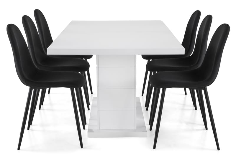 Matgrupp Griffith Förlängningsbar 180 cm med 6 Naira Stol - Vit|Svart - Möbler - Bord & matgrupp - Matgrupp