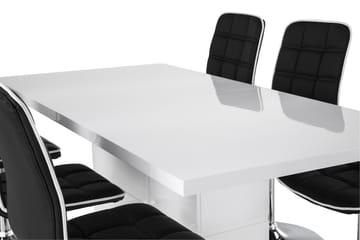 Matgrupp Griffith Förlängningsbar 180 cm med 6 Shaw Stol - Vit|Svart PU|Krom - Möbler - Bord & matgrupp - Matgrupp