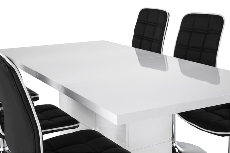 Matgrupp Griffith Förlängningsbar 180 cm med 6 Shaw Stol - Vit|Svart PU|Krom - Möbler - Bord & matgrupp - Matgrupp