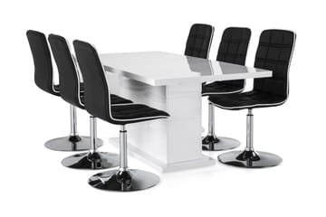 Matgrupp Griffith Förlängningsbar 180 cm med 6 Shaw Stol - Vit|Svart PU|Krom - Möbler - Bord & matgrupp - Matgrupp