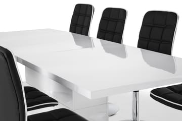 Matgrupp Griffith Förlängningsbar 200 cm med 8 Shaw Stol - Vit|Svart PU|Krom - Möbler - Bord & matgrupp - Matgrupp