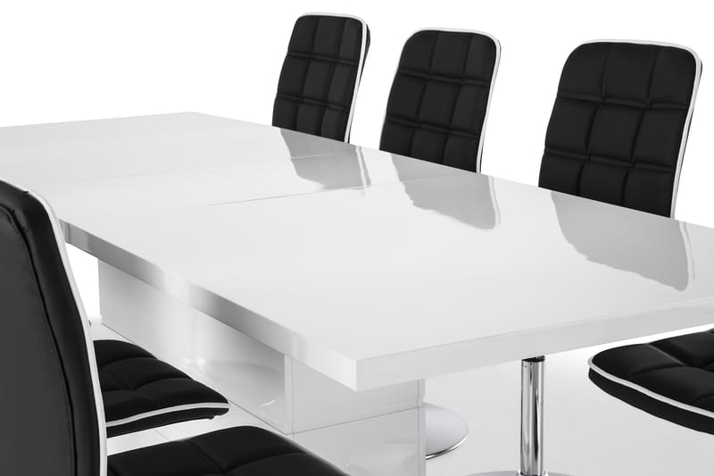 Matgrupp Griffith Förlängningsbar 200 cm med 8 Shaw Stol - Vit|Svart PU|Krom - Möbler - Bord & matgrupp - Matgrupp