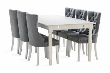 Matgrupp Hampton 190 cm inkl 6 Lossmen Stolar - Vit - Möbler - Bord & matgrupp - Matgrupp