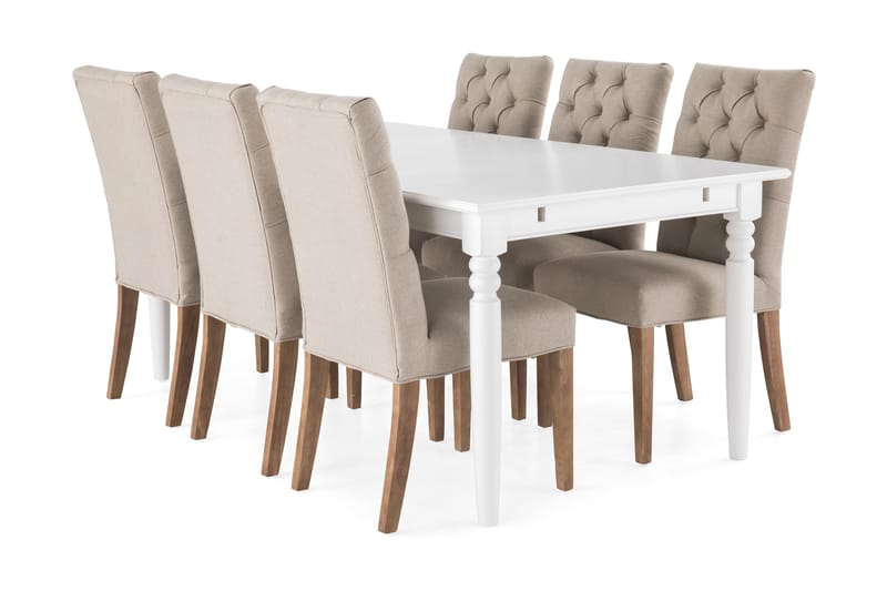 Matgrupp Hampton 190 cm med 6 Emmie Stol - Vit|Beige - Möbler - Bord & matgrupp - Matgrupp