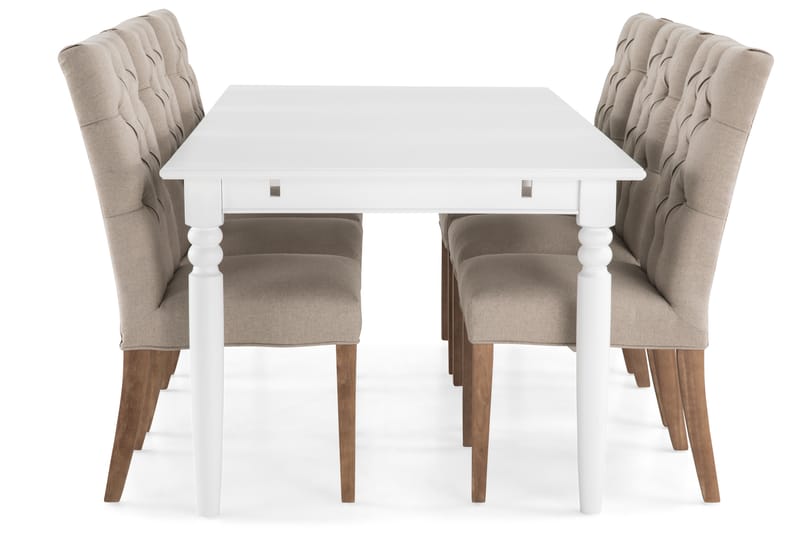 Matgrupp Hampton 190 cm med 6 Emmie Stol - Vit|Beige - Möbler - Bord & matgrupp - Matgrupp