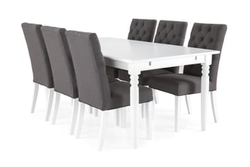 Matgrupp Hampton 190 cm med 6 Emmie Stol - Vit|Grå - Möbler - Bord & matgrupp - Matgrupp