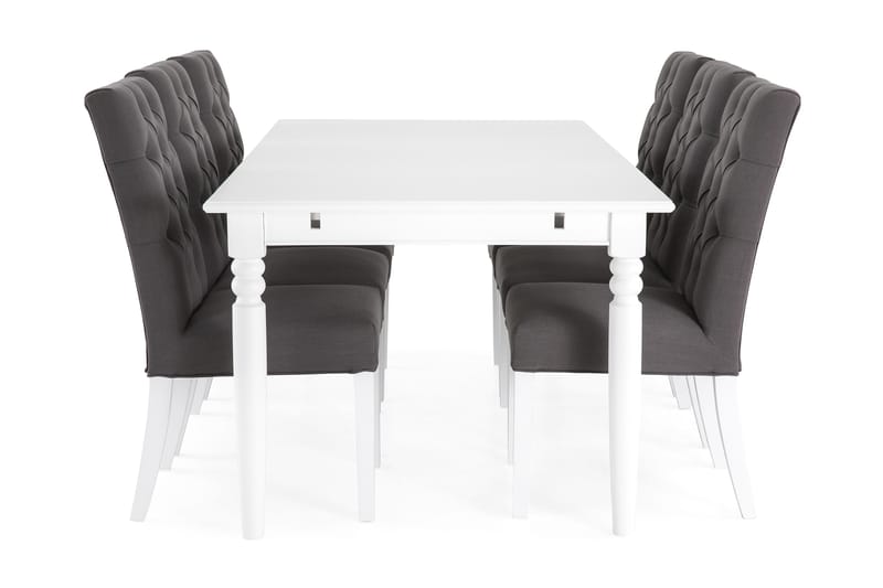 Matgrupp Hampton 190 cm med 6 Emmie Stol - Vit|Grå - Möbler - Bord & matgrupp - Matgrupp