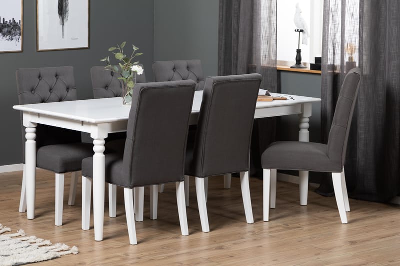 Matgrupp Hampton 190 cm med 6 Emmie Stol - Vit|Grå - Möbler - Bord & matgrupp - Matgrupp