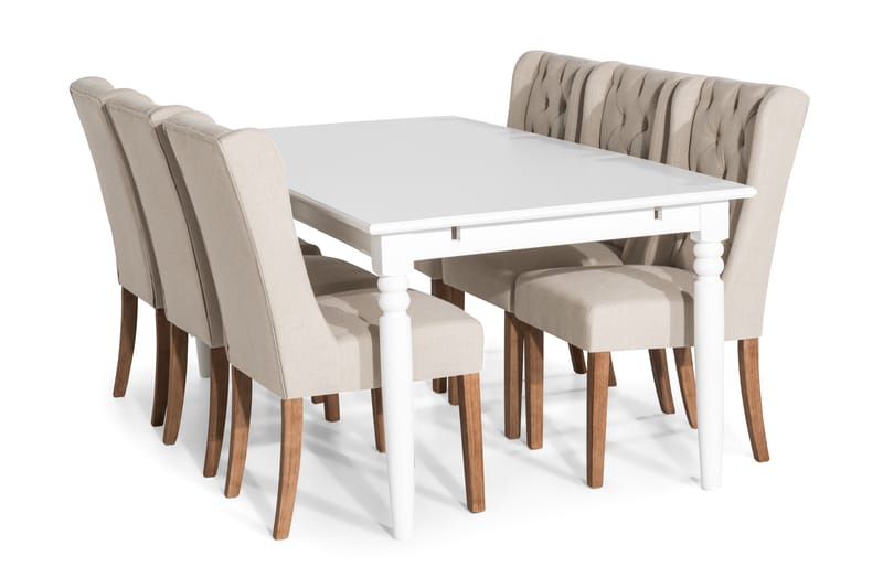 Matgrupp Hampton 190 cm med 6 Isolde Stol - Vintage Alm|Beige - Möbler - Bord & matgrupp - Matgrupp
